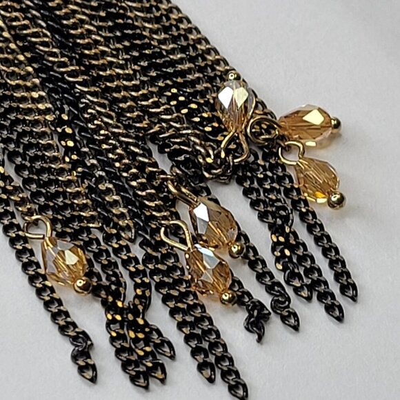Gold and Black Long Tassel Earrings - Picture 7 of 9